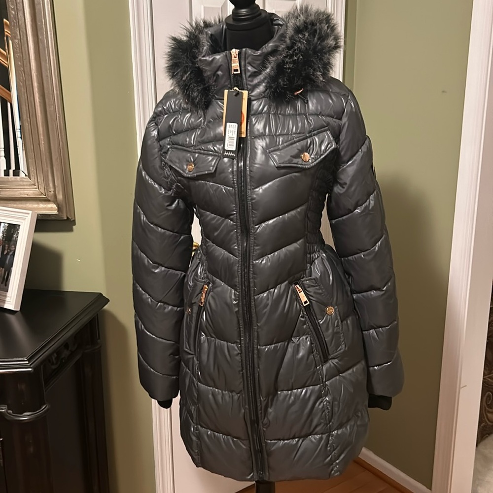 Nicole Miller Charcoal Long Puffer Coat